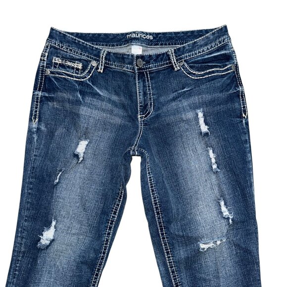 Maurices Straight Leg Jeans Womens Juniors 11 12 Distressed Frayed Ripped - Picture 3 of 8